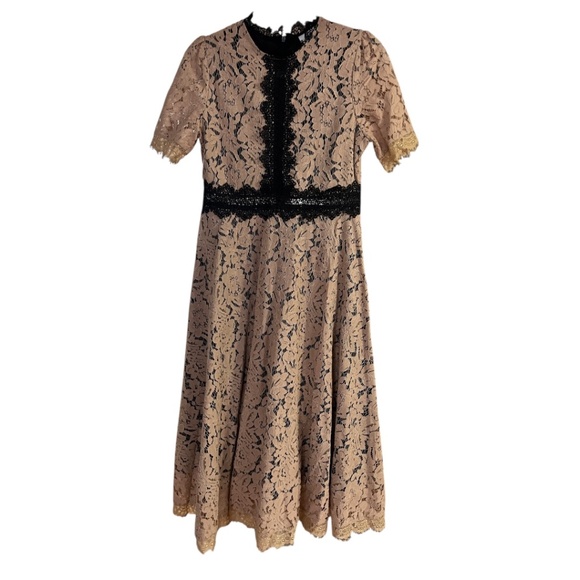 Vicky & Lucas Dresses & Skirts - Tan & Black Lace Lined Midi Dress - Size 4